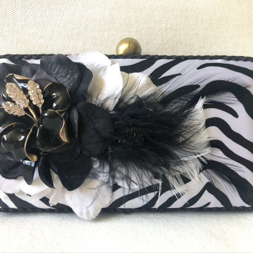 Black & White Silk Zebra Print Evening Bag